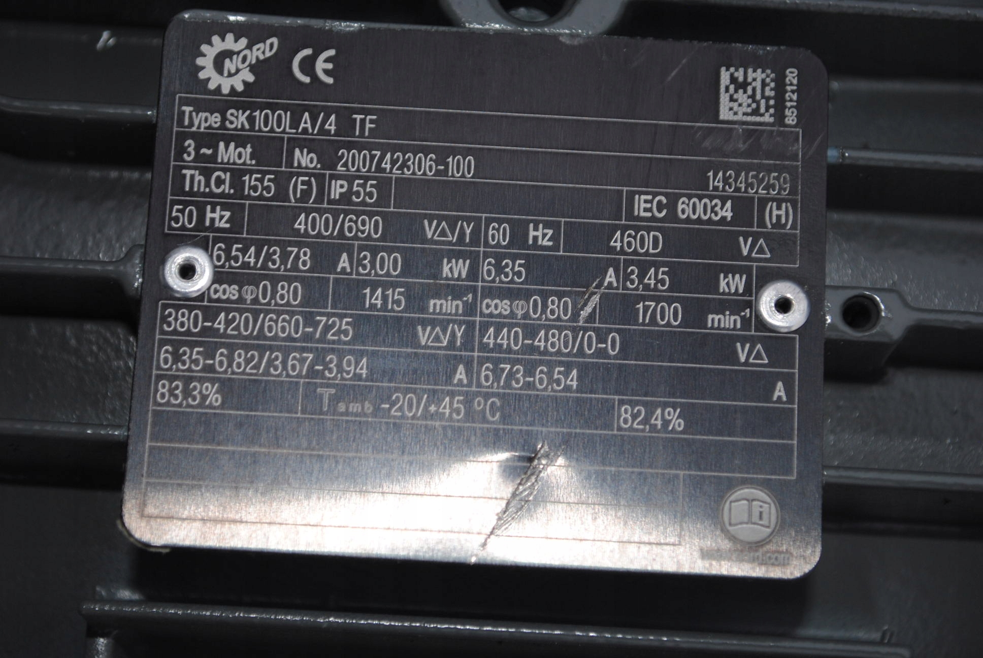 Motoreduktor 3kw. 187obr./min. Firmy NORD Model łapowy