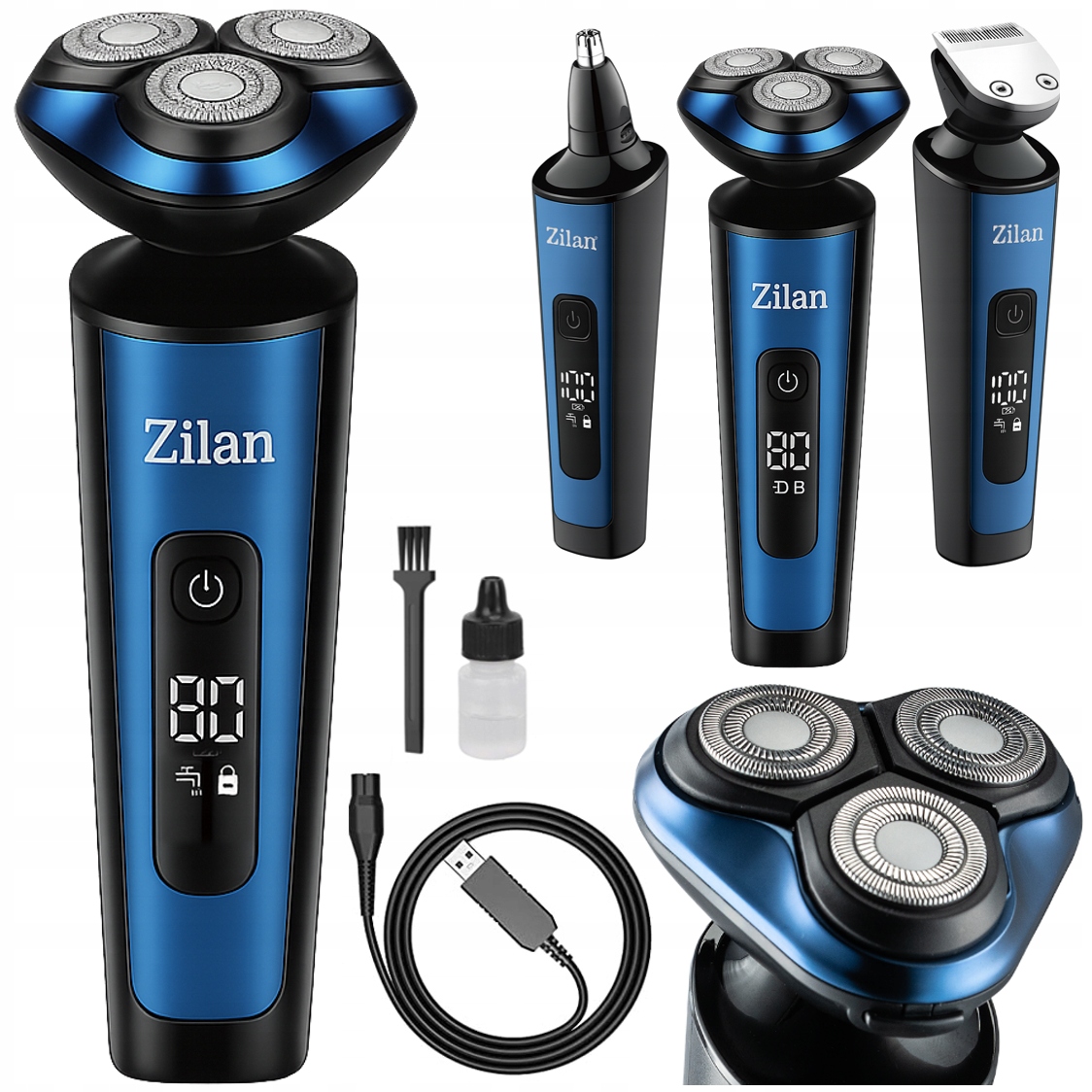 Golarka Męska Trymer Maszynka Do Brody Głowy Nos Uszy Wet&dry Usb Aion 3W1