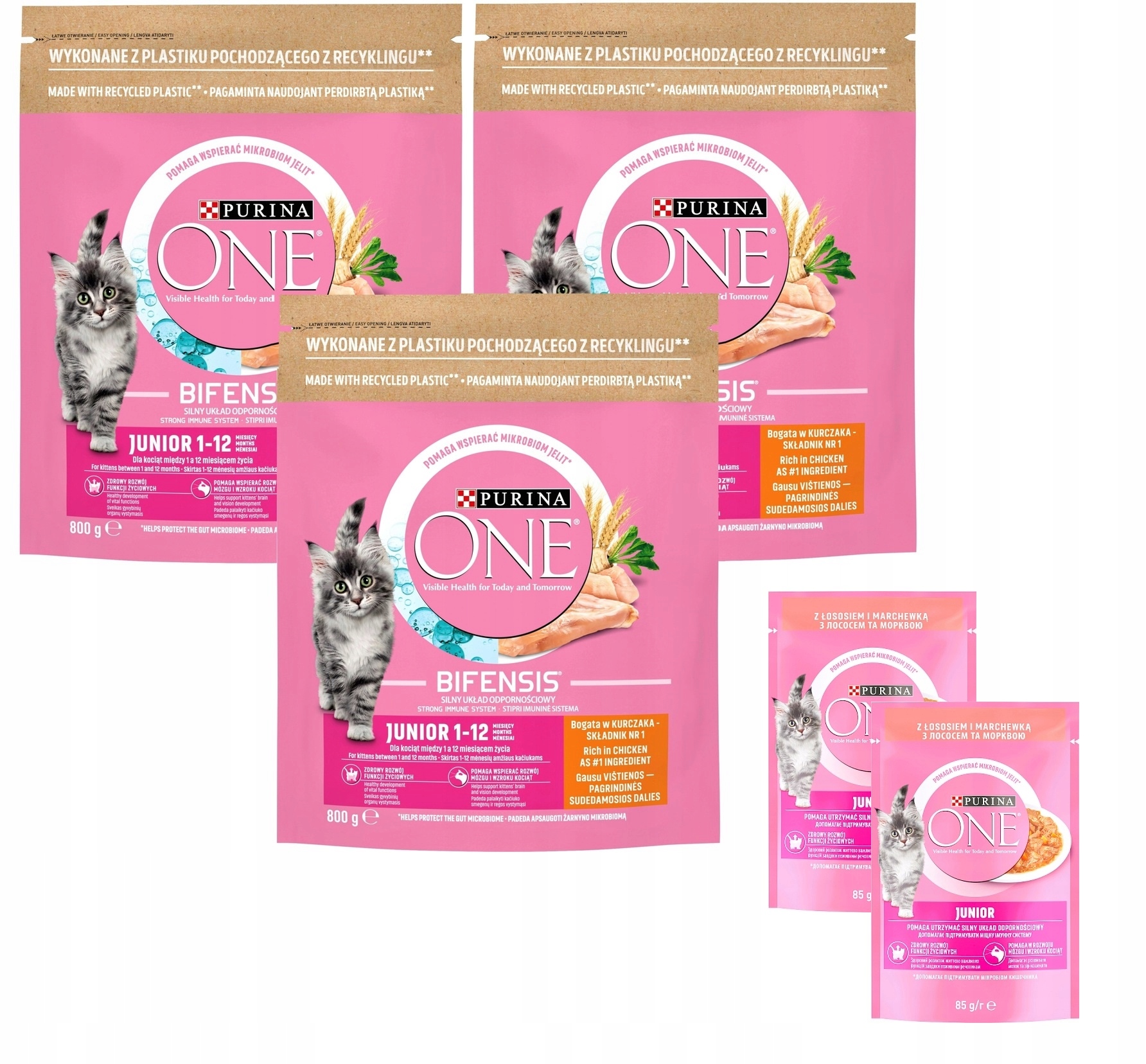 Levně Set Krmivo Purina One Junior kuřecí kočka 3x 800g