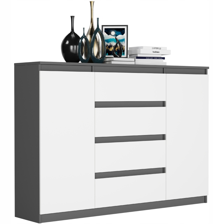 Modna KOMODA 140 SZAFKA 4 SZUFLADY 2 PÓŁKI R-140-S4 MIX ANTRACYT