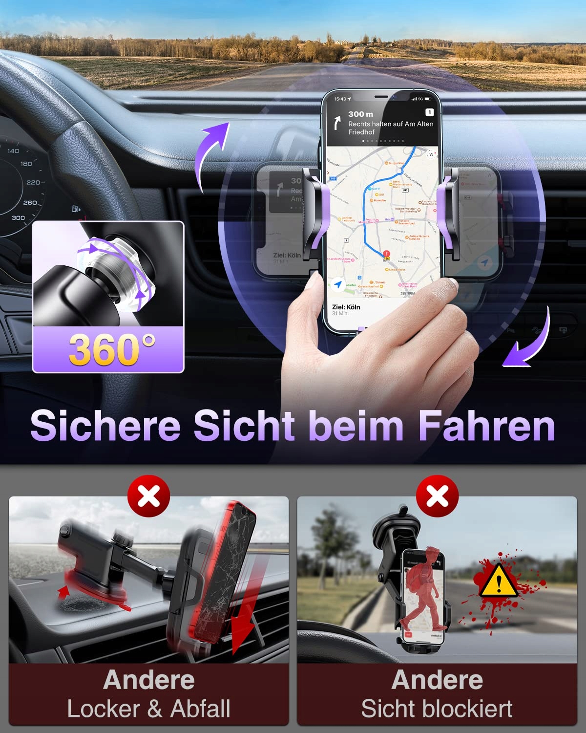 VANMASS Uchwyt Samochodowy 2025 Ulepszony Stabilny Do iPhone ANDROID — miniatura 4
