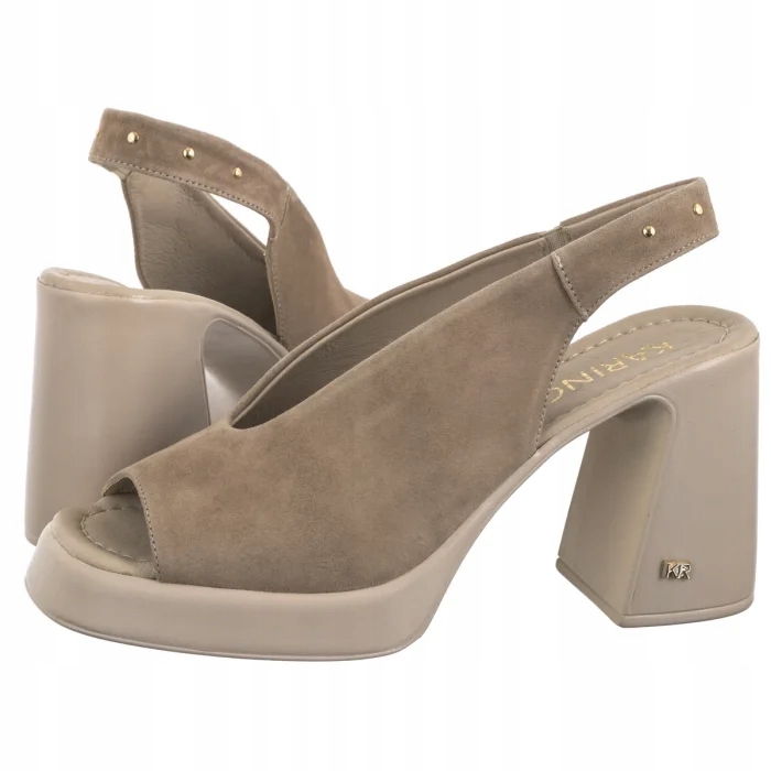 Dámské kožené sandály na podpatku Karino Béžové 5544/001-P