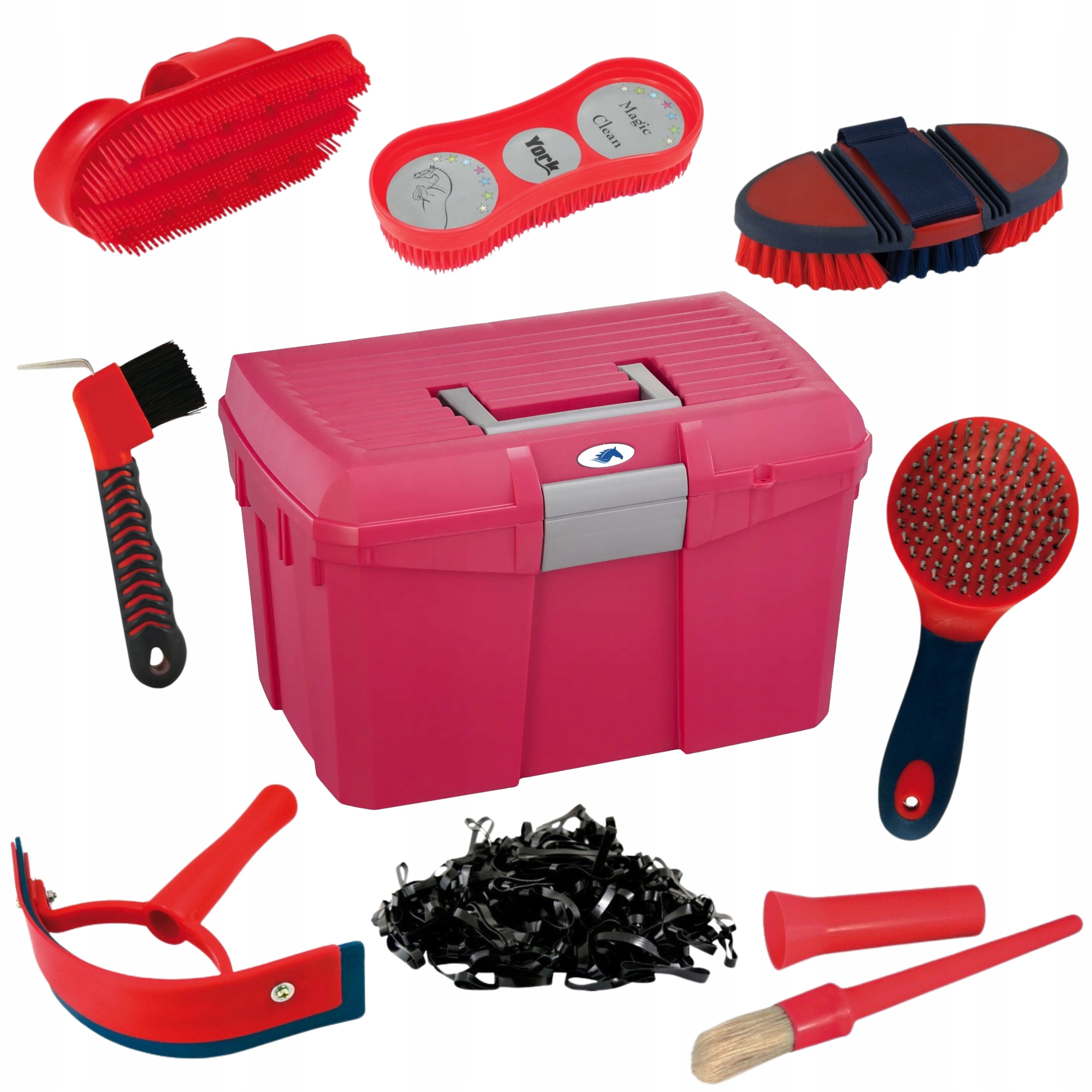 Zestaw Szczotek Dla Konia Malinowa Skrzynka Ze Szczotkami Czerwonymi