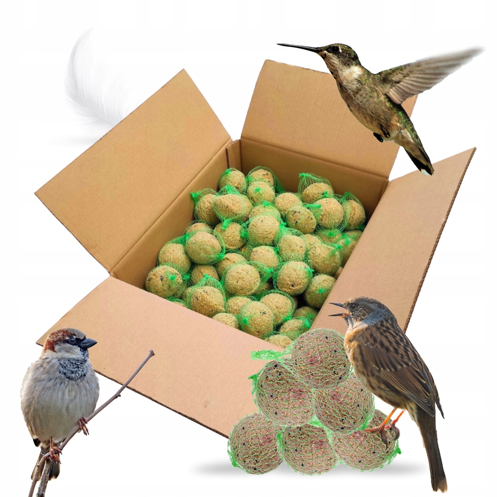 Levně Tukové Kuličky Pro Ptáky x100 Kusů Krmivo Pro Ptáky S Síťkou Krmivo Koule