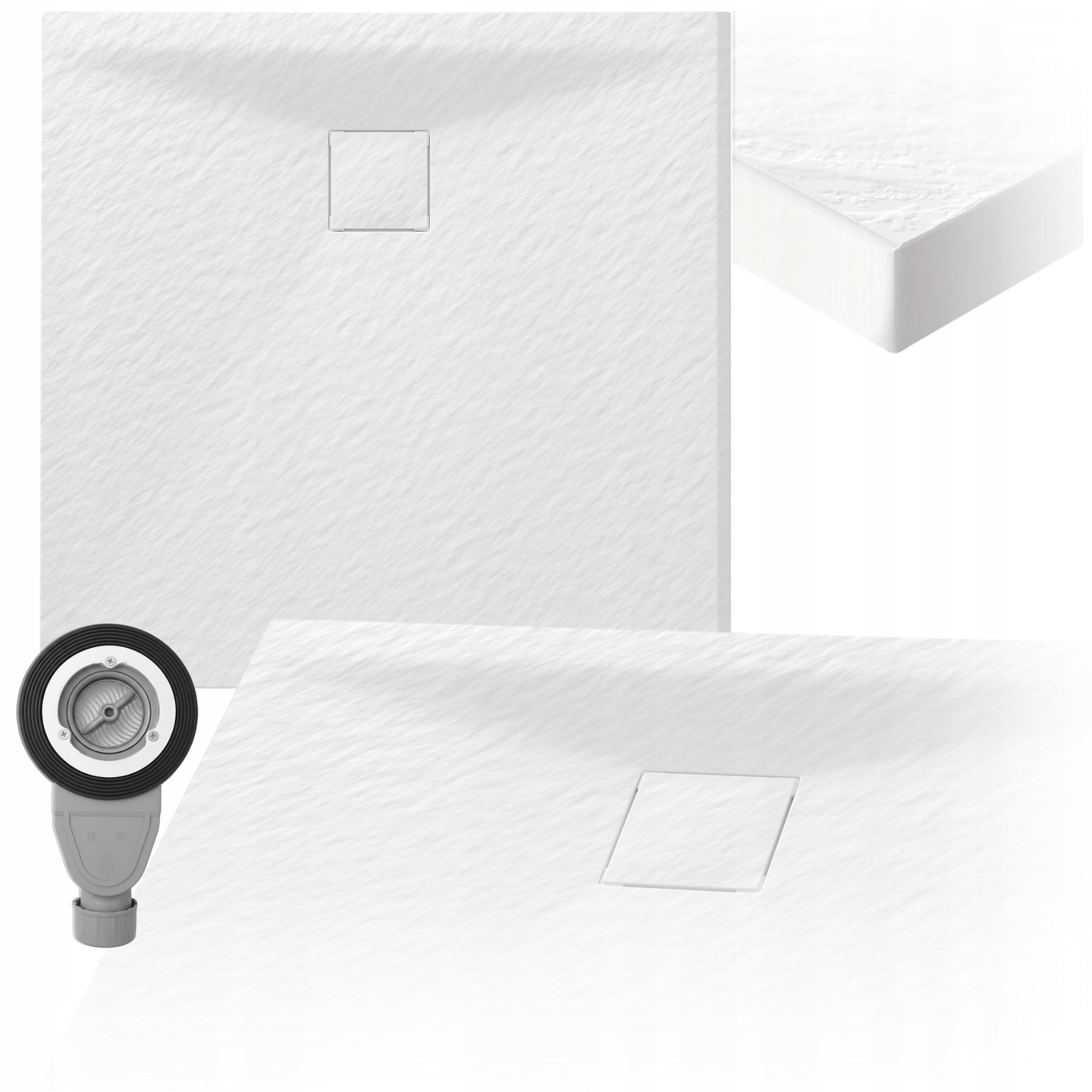 Sprchová vanička obdélníková 80x90 cm Struktura kamene Bílá sifon