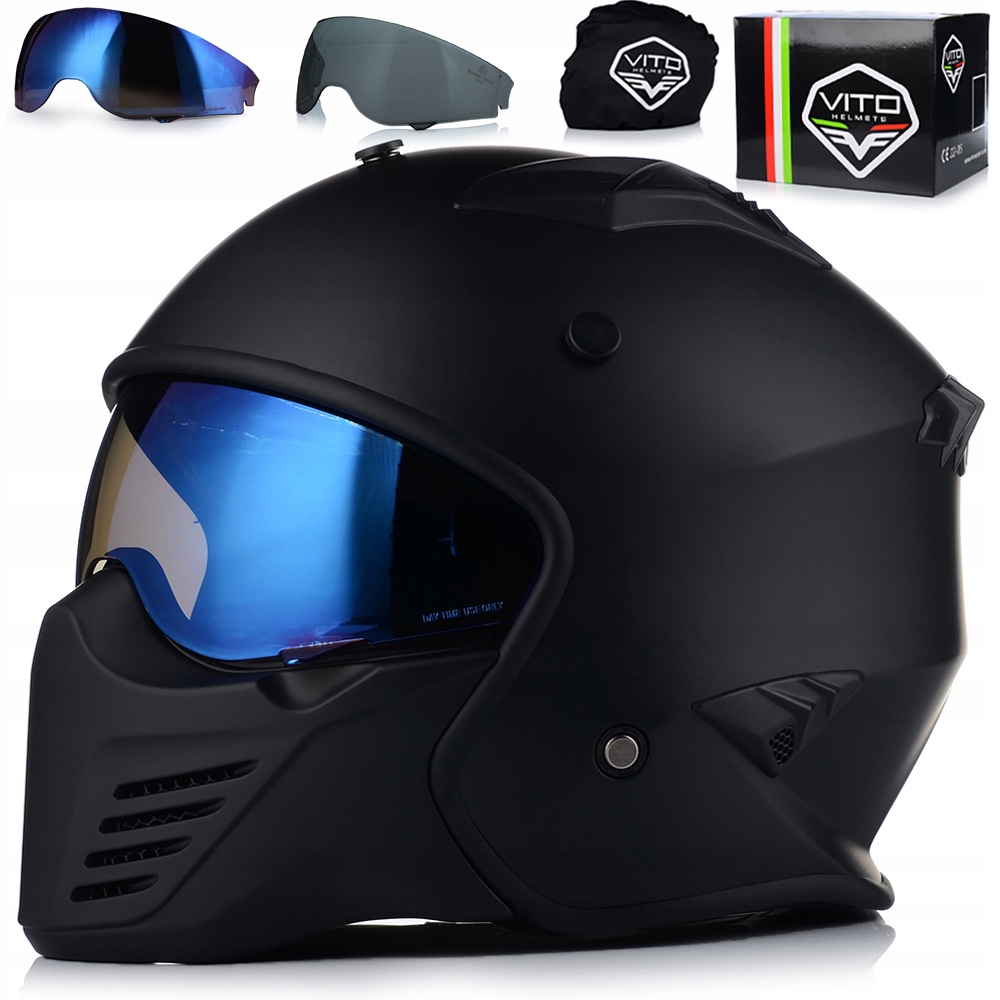 Motocyklová Prilba Otvorená Vito Bruzano Matt Odnímateľná Čepeľ 2x Sklo