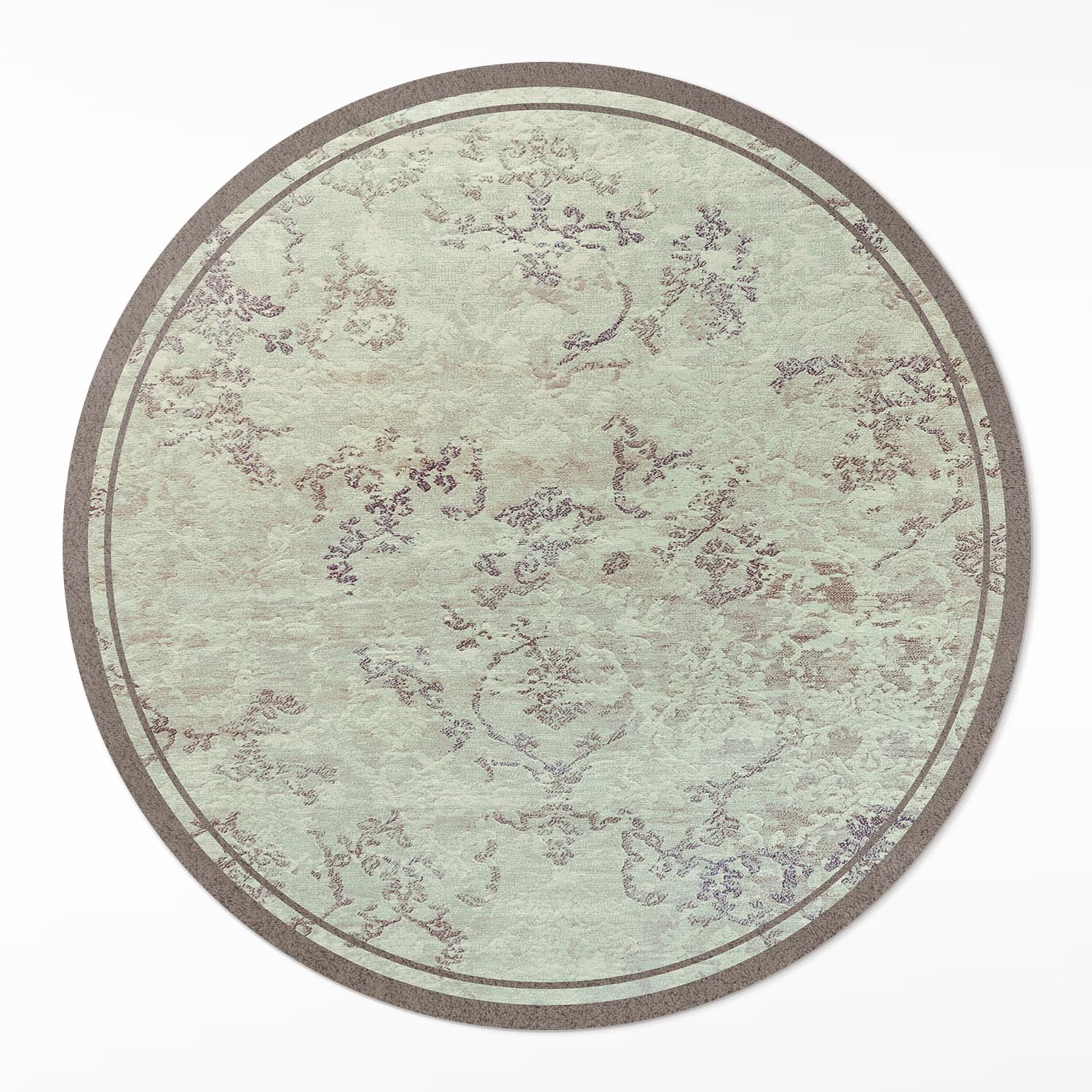 Vinylový dekoratívny okrúhly koberec Rozmer ⌀ 110 cm Vyblednuté rastlinné motívy