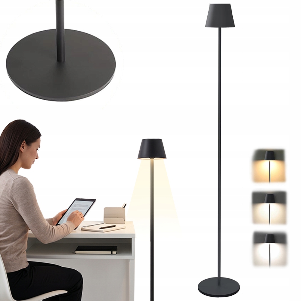 Lampa Podłogowa Do Czytania Led Regulowana Jasność Styl Nowoczesny Czarna