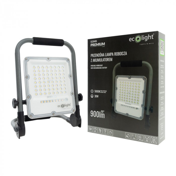 Led zářič Přenosný Pracovní Halogen Akumulátorový 30W 5000K IP65