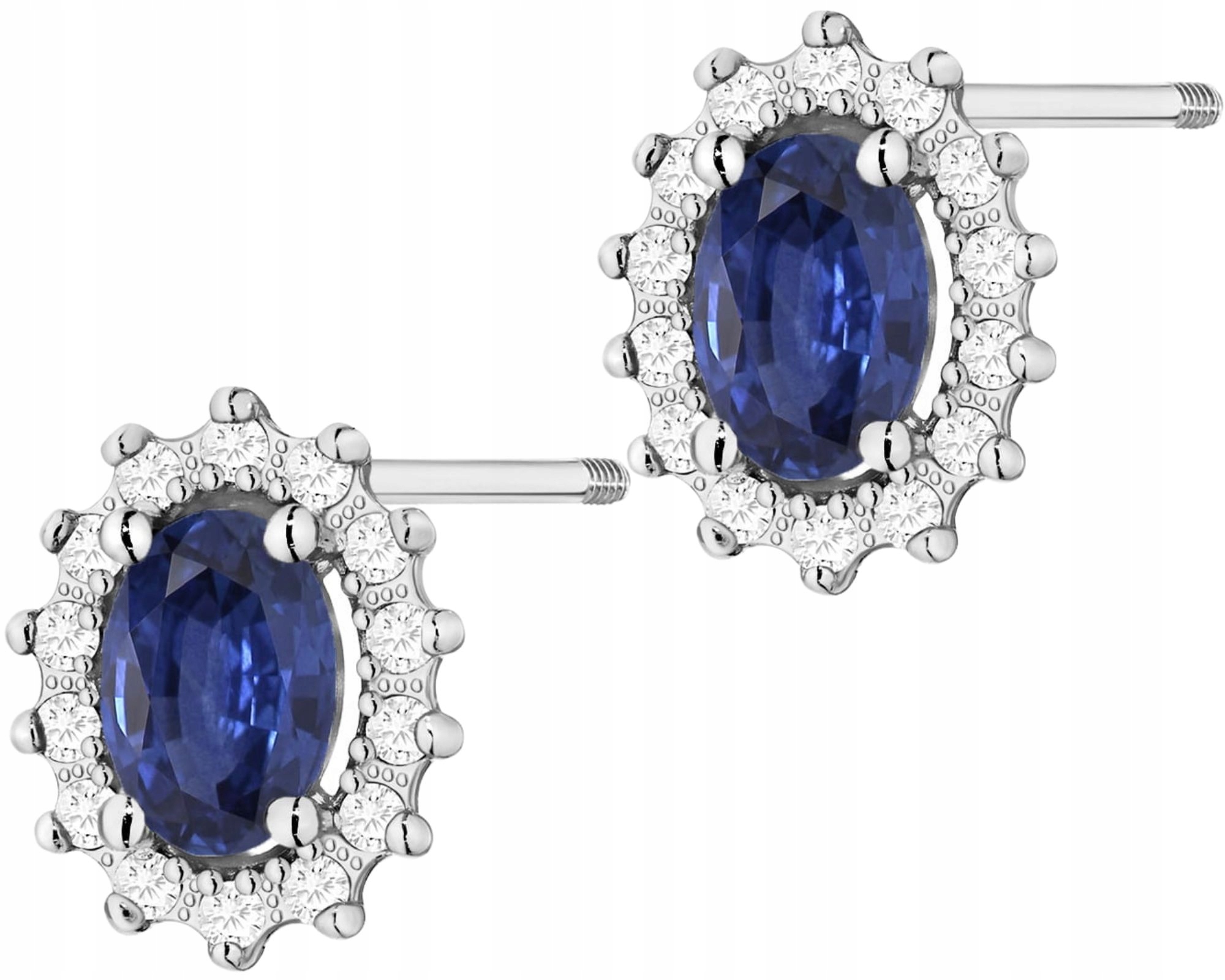 Bílé Zlato Náušnice Se Safírem A Brilianty Zlato 585 Šroubovací Tyčinka