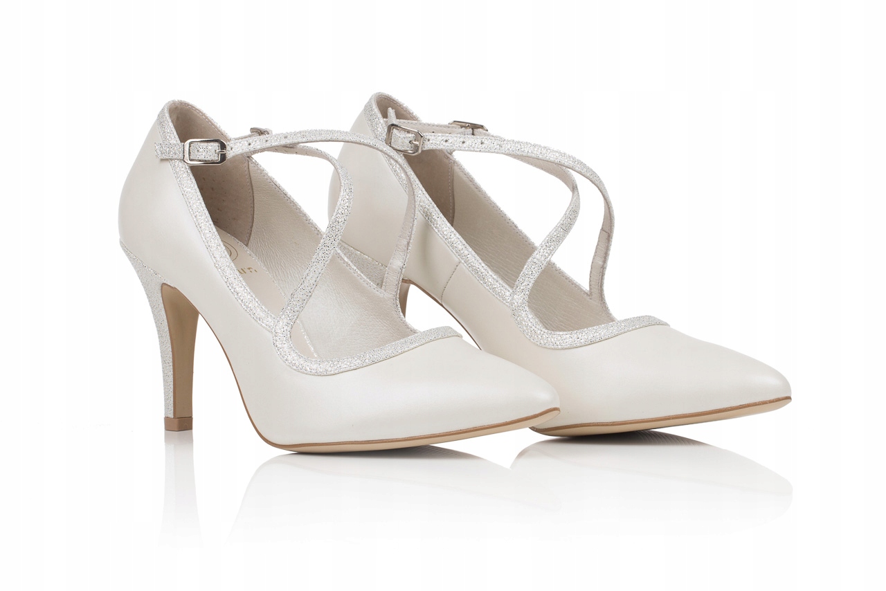 svatební taneční lodičky ekru s proužky na kříži 37