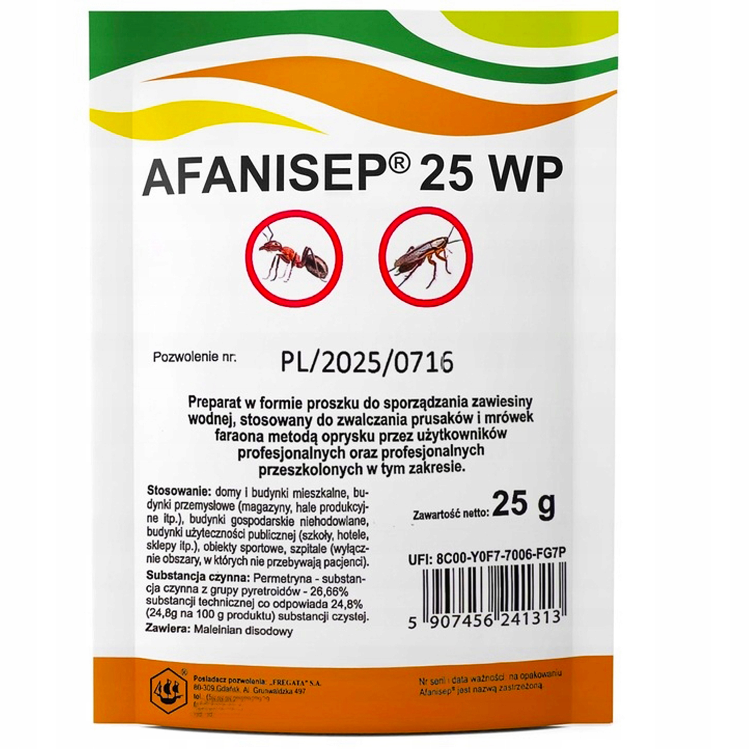 AFANISEP PERMETRYNA PREPARAT ŚRODEK OPRYSK NA PRUSAKI MRÓWKI OWADY 25 G