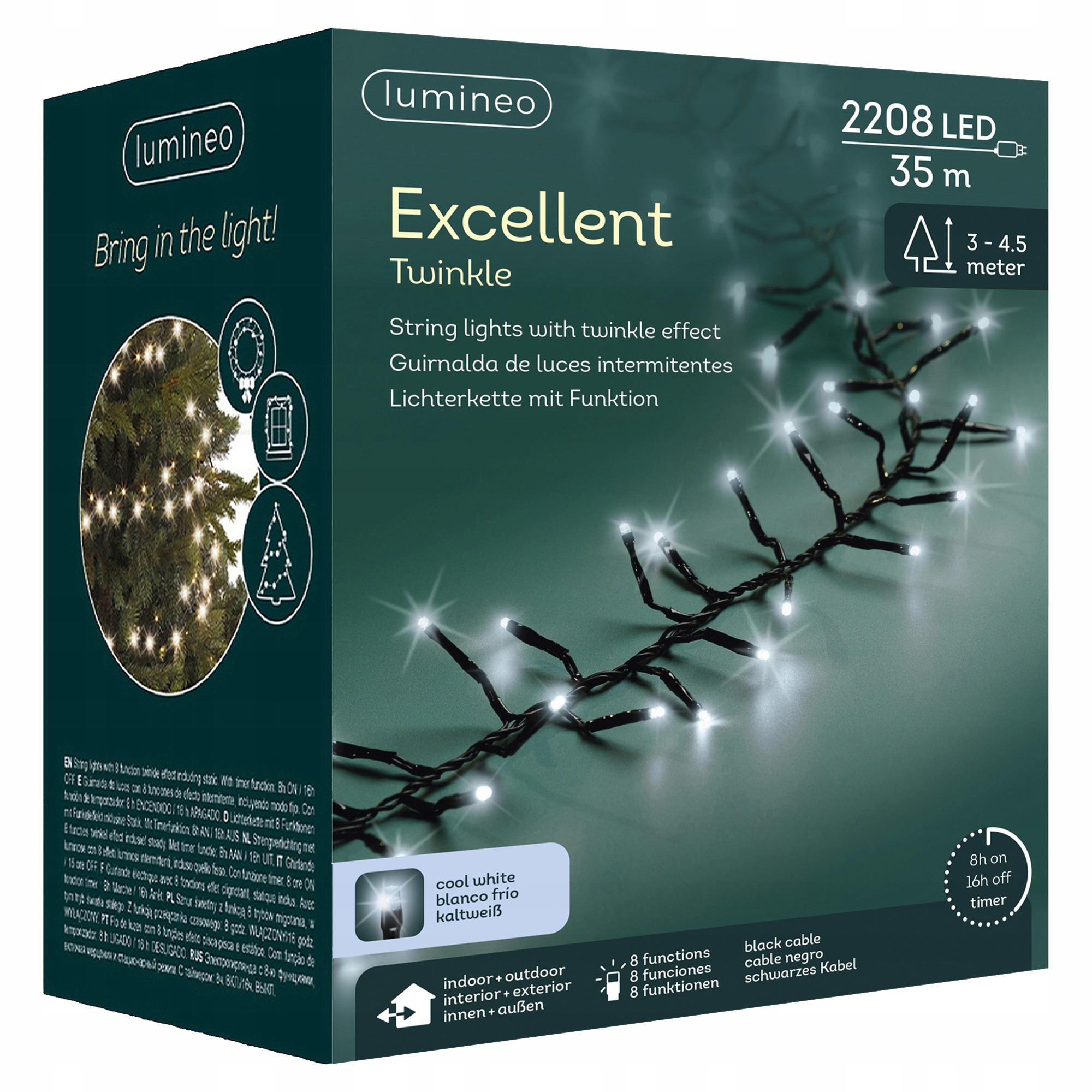 Vánoční osvětlení na stromeček Excellent studené bílé vánoční osvětlení 2208 Led 35 M