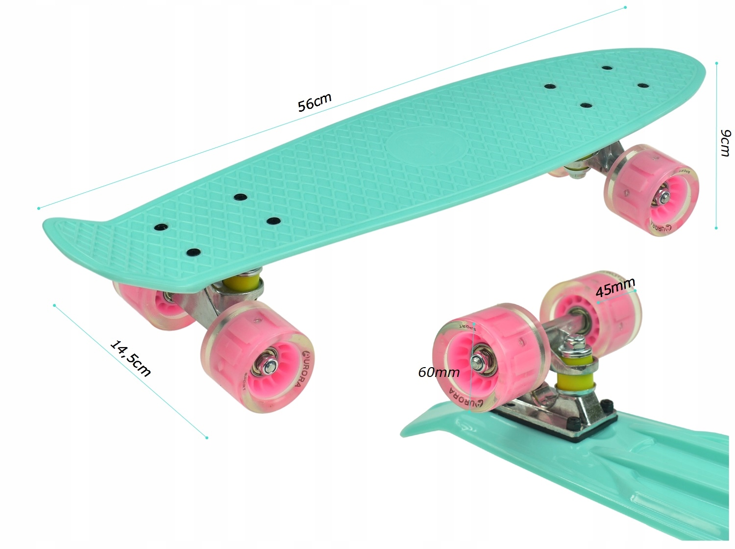 KRÓTKA DESKOROLKA 56cm DESKA FISZKA ŚWIECĄCE KOŁA Twardość kół 82A