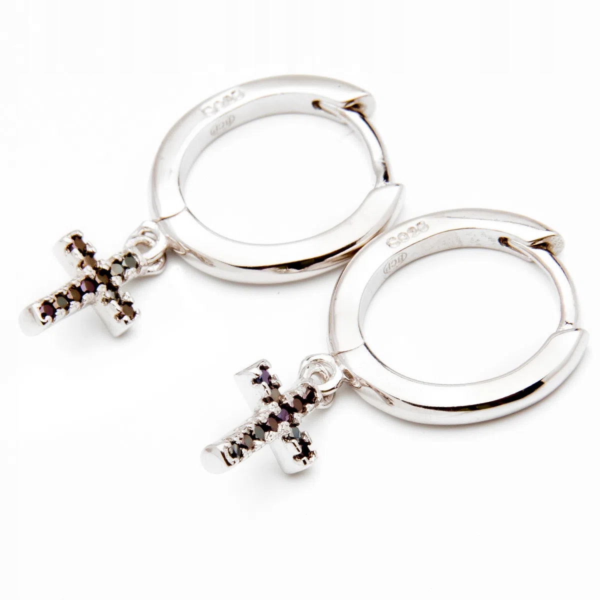 Stříbrné náušnice 925 Křížky černé zirkony