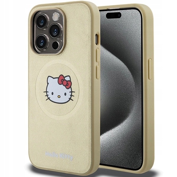 Etui Hello Kitty Leather Kitty Head MagSafe na iPhone 13 Pro Max złote