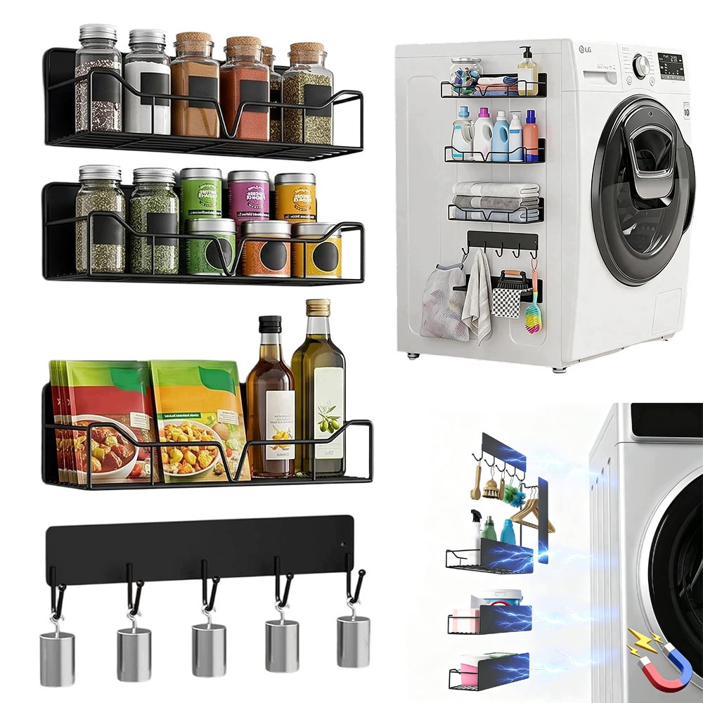 Magnetický organizér na koření bez vrtání, černý, kovový set