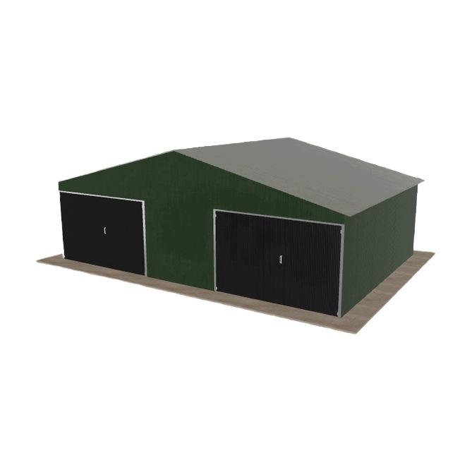 Plechová garáž 8x5.5 m, dvoupolohová, dvouspádová, zelená
