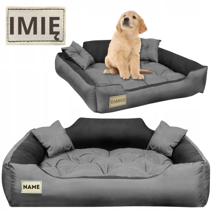 Levně Pelíšek pro psa Potah Pohovka Kotec Jméno XL 115x95 cm Černá Šedá