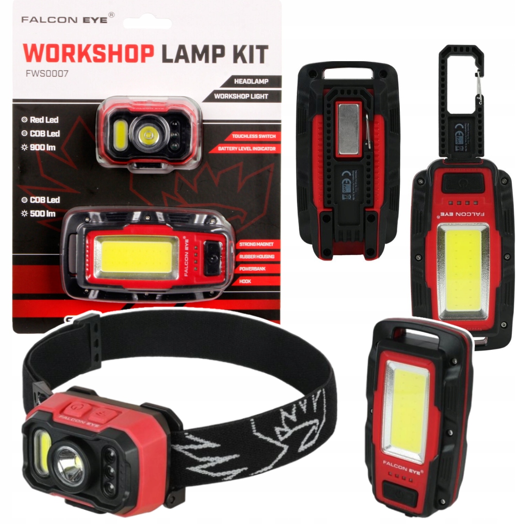 Dílenská Sada: Čelovka 900LM Dílenská Svítilna 500LM 2xUSB-C