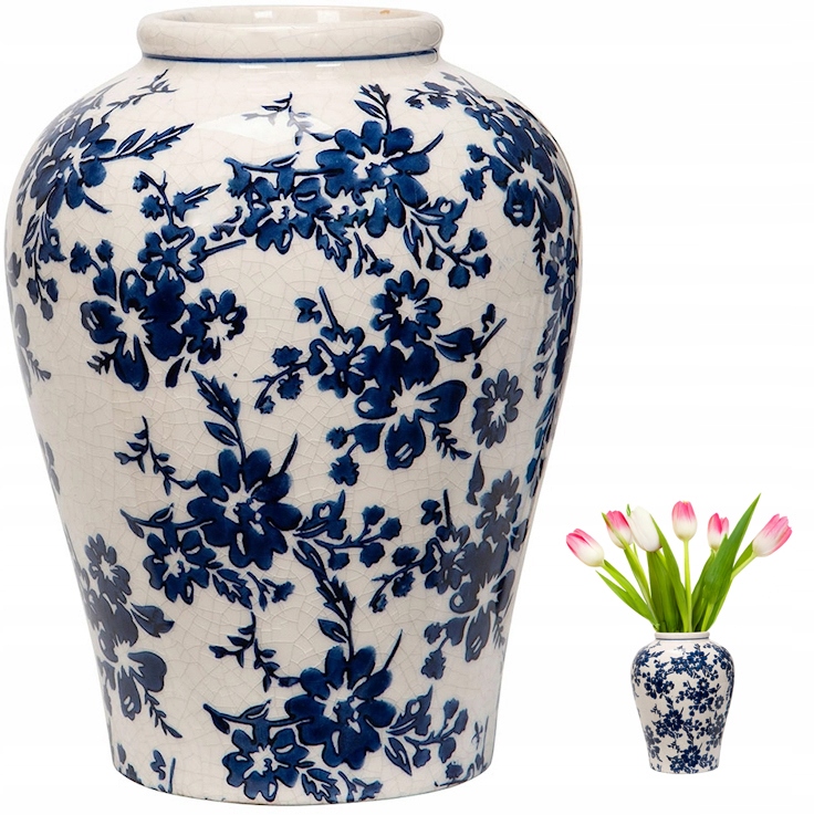 Keramická Váza 22 cm Na Květiny Retro Bílá Růže Vysoká do obývacího pokoje