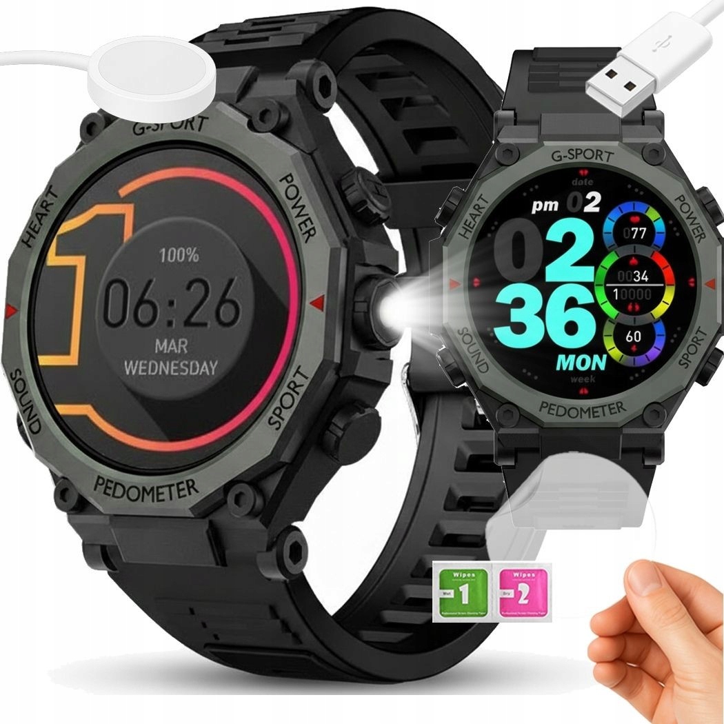 Smartwatch męski Rozmowy Bluetooth Kroki Puls Sportowy Duzy Ekran Led Pl