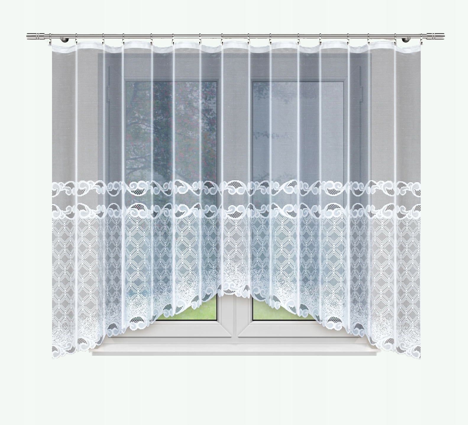 

Biała Firanka Gotowa Żakardowa Z Taśmą 150x300