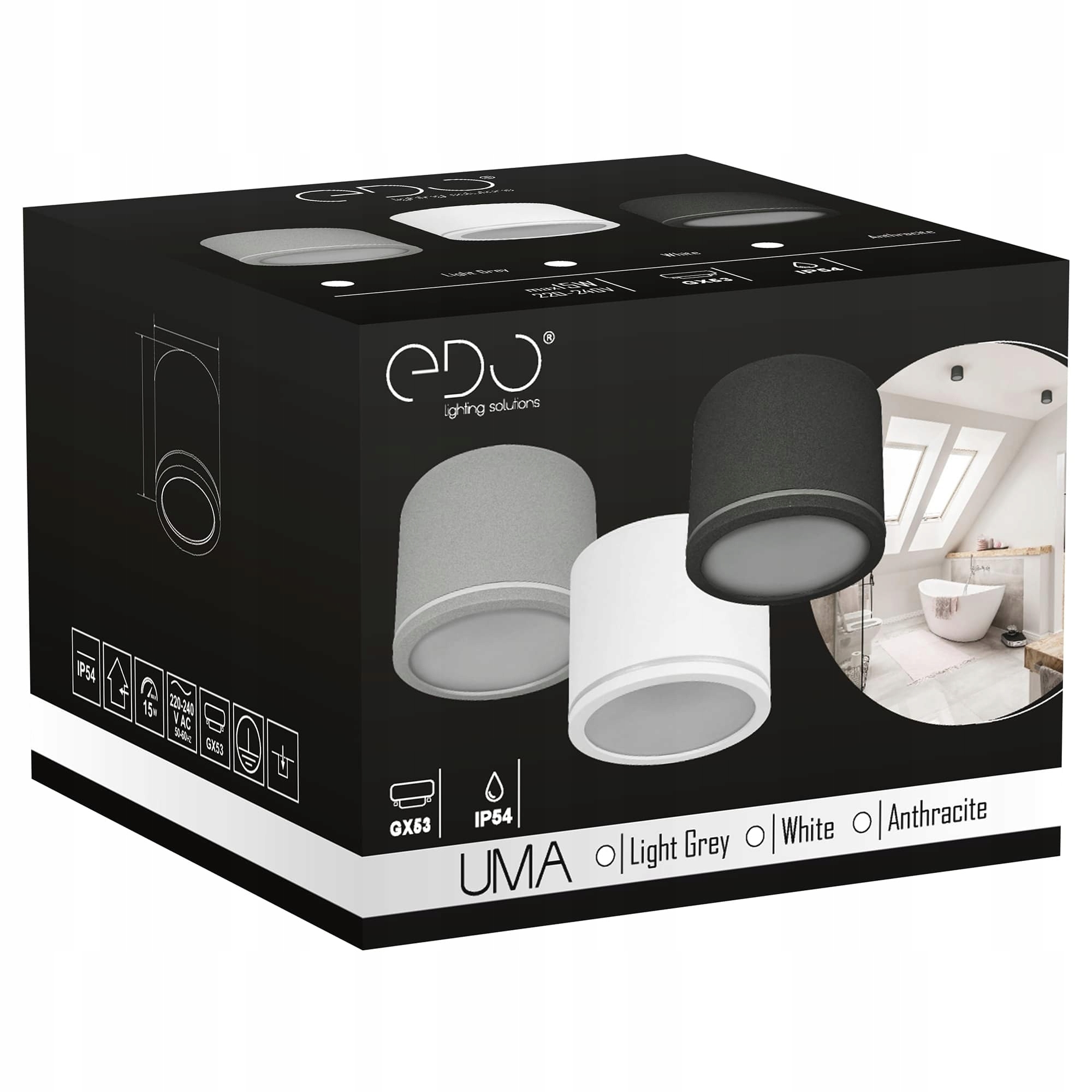 OPRAWA HERMETYCZNA TUBA NATYNKOWA IP54 GX53 CZARNA EDO Stan opakowania oryginalne