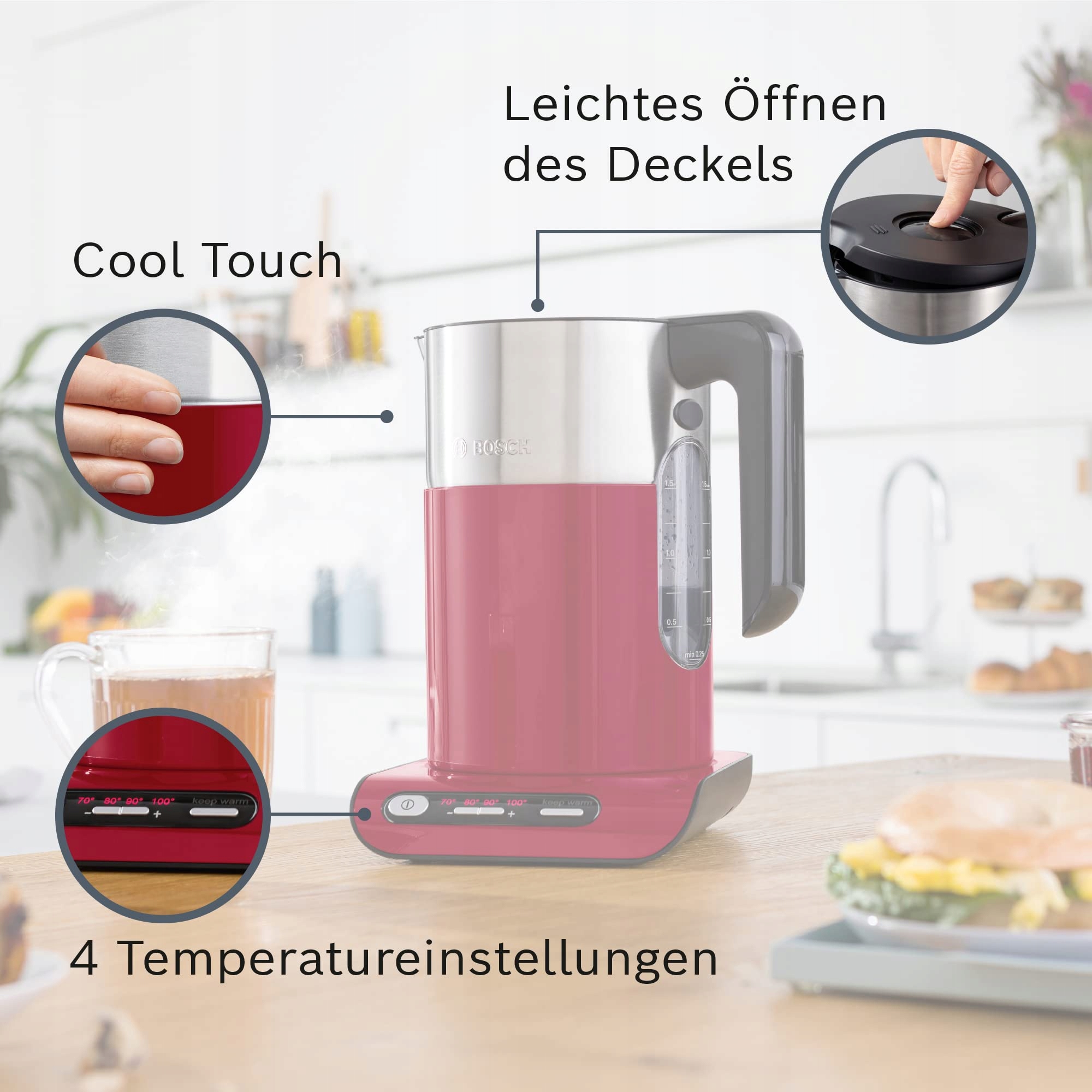 BOSCH Czajnik Elektryczny Styline 1.5L 2400W Regulacja Temperatury Czerwony — miniatura 2