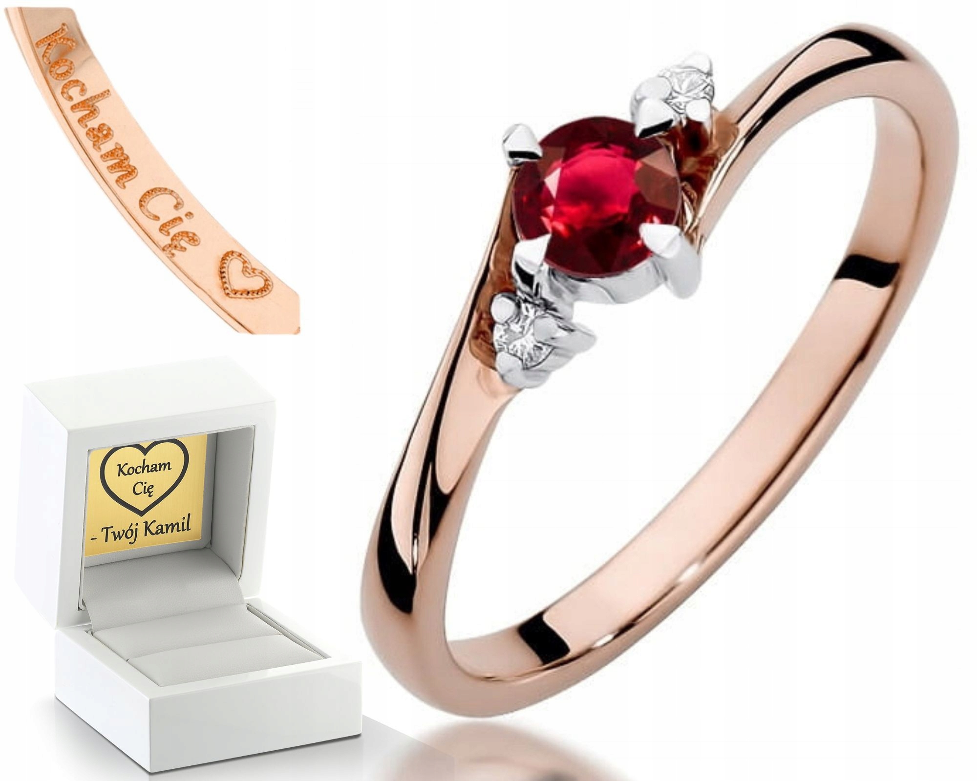 Prstýnek Na Zásnuby Rubín Brilianty Růžové Zlato Gravírování 585 Dárek