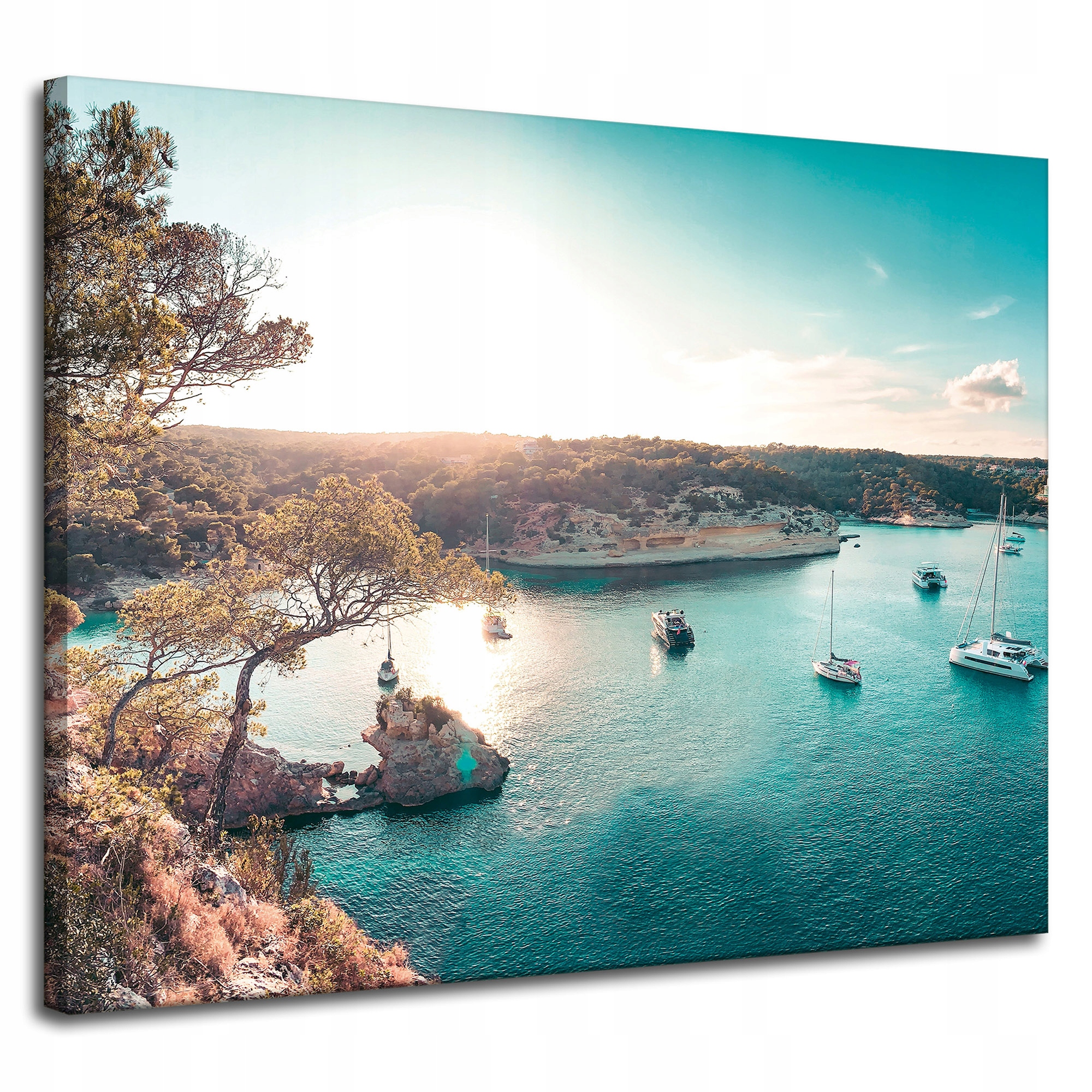 Obraz na plátně Voda v záři Slunce Lodě Skály 100x80 cm
