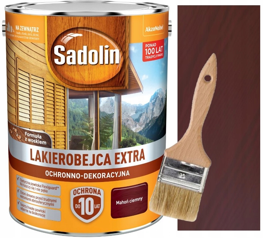 

Sadolin Extra Lakierobejca 5L Ciemny Mahoń +pędzel