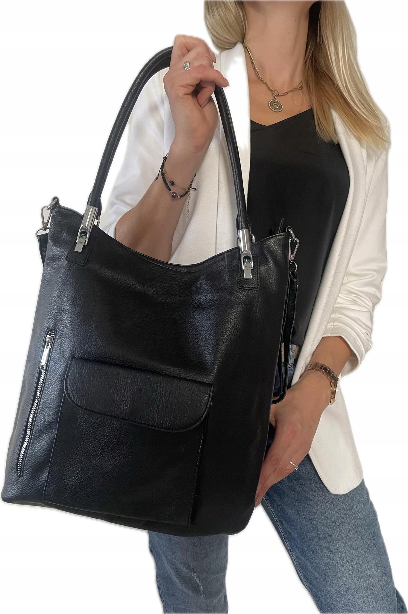 Elegancka torebkadamska worek shopper A4 czarna