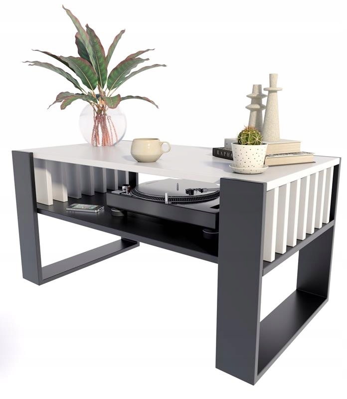 Lavica konferenčný stolík Iga biela čierna s lamelami loft retro rustikálna Per