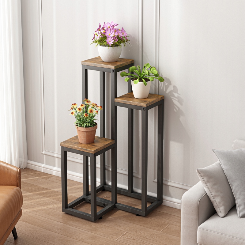 KWIETNIK STOJAK NA ROŚLINY KWIATY DONICZKI RUSTYKALNY REGAŁ METALOWY LOFT Kolor brązowy czarny