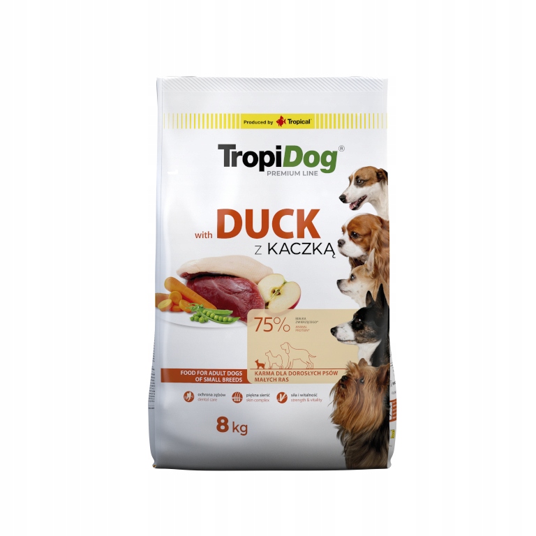 Levně Tropidog Premium Adult Small Breeds s kachnou a rýží 8 kg