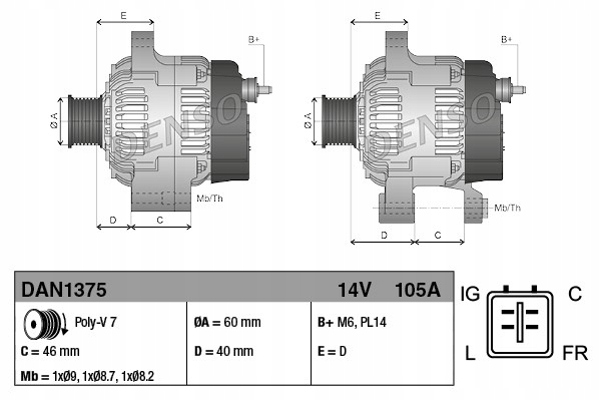 DENSO ALTERNATOR DAN1375 Numer katalogowy części DAN1375