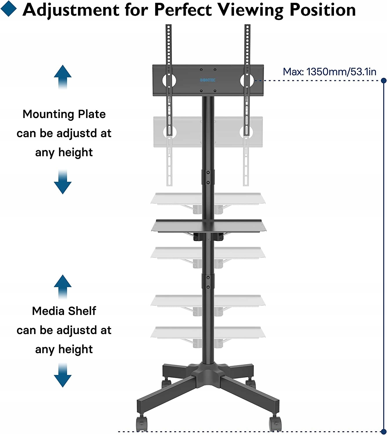 STOJAK DO TELEWIZORA PÓŁKA KÓŁKA 60 CALI 25KG PREMIUM Marka Bontec