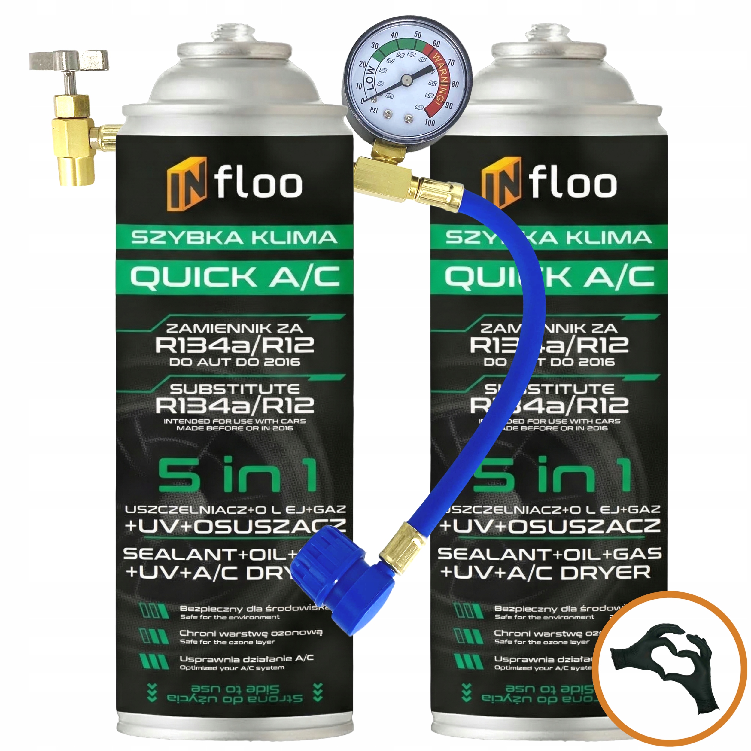 INfloo 2x Szybka Klima R134a Gaz Olej Uszczelniacz UV Osuszacz 5w1 +PRZEWÓD