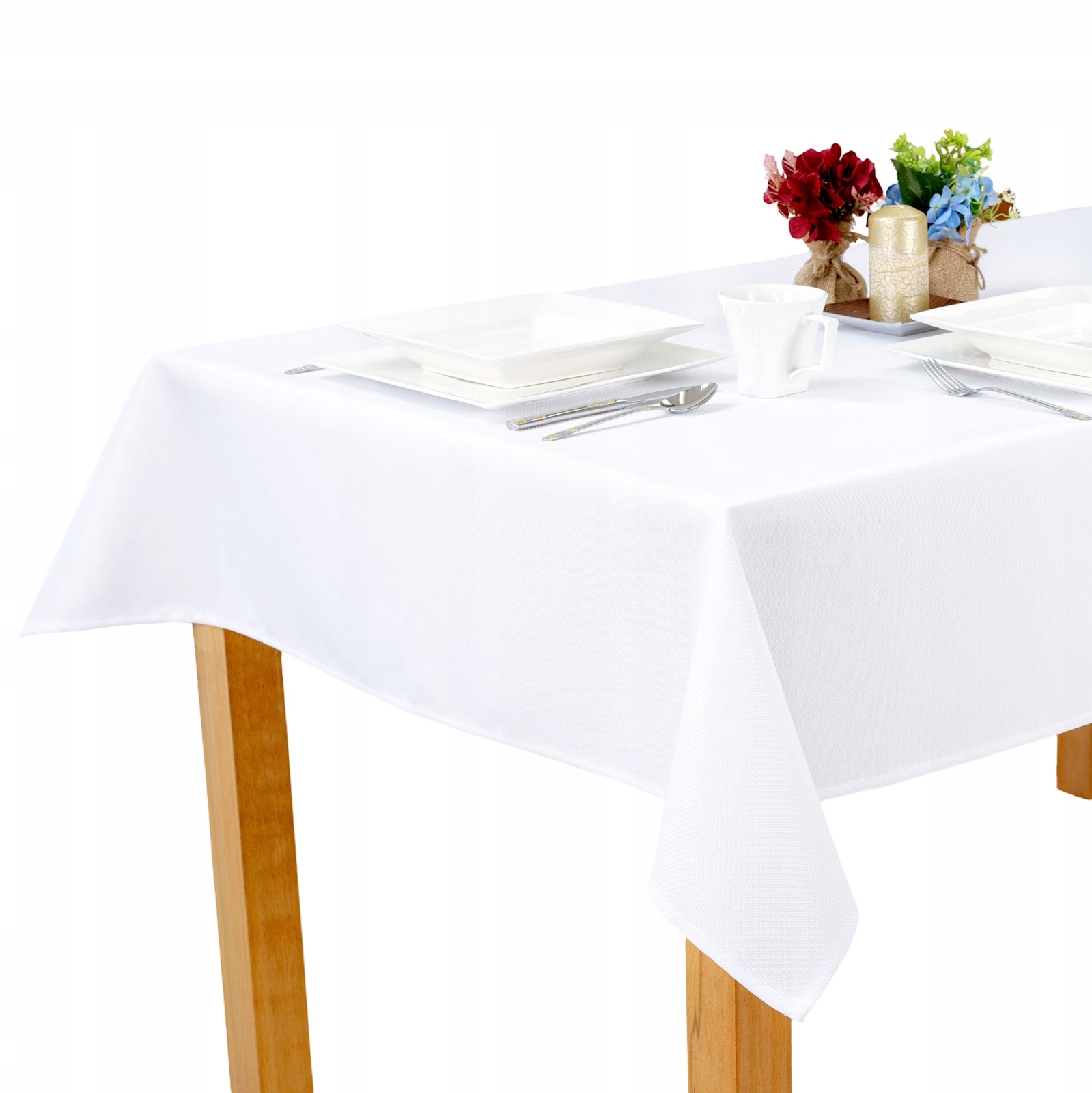 Obrus 120x240 cm Biały Plamoodporny Gładki Klasycznie Obszyty O1 Simon