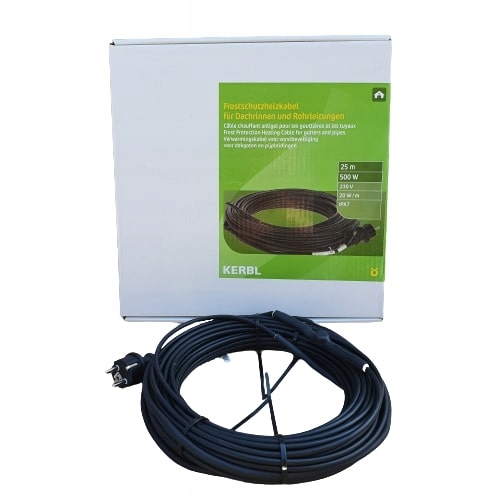 Vykurovací kábel pre žľaby a potrubia, s termostatom, 500 W, 25 m, Kerbl