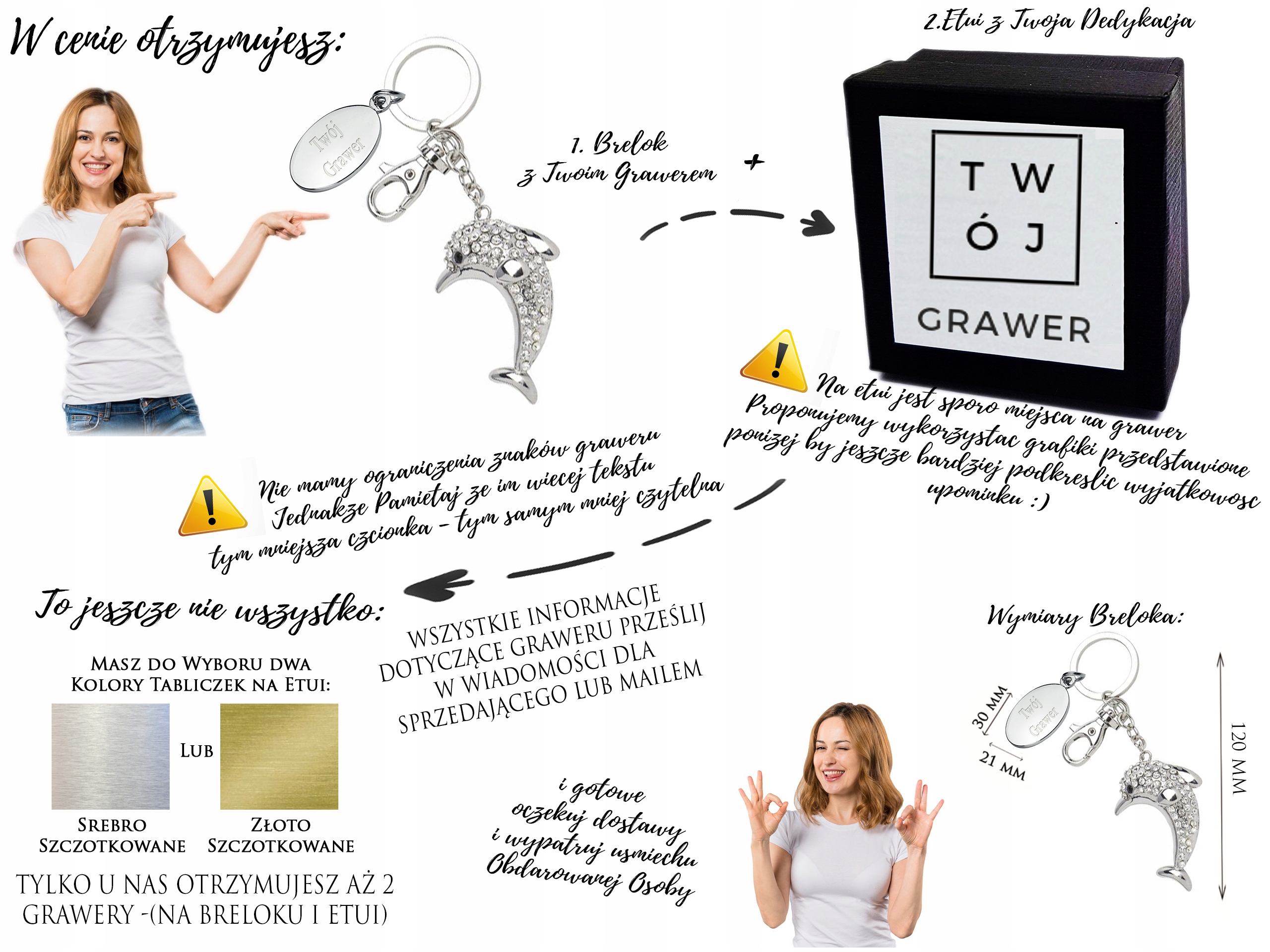 Brelok Metalowy Delfin do Kluczy Grawer + ETUI Marka Infinnity