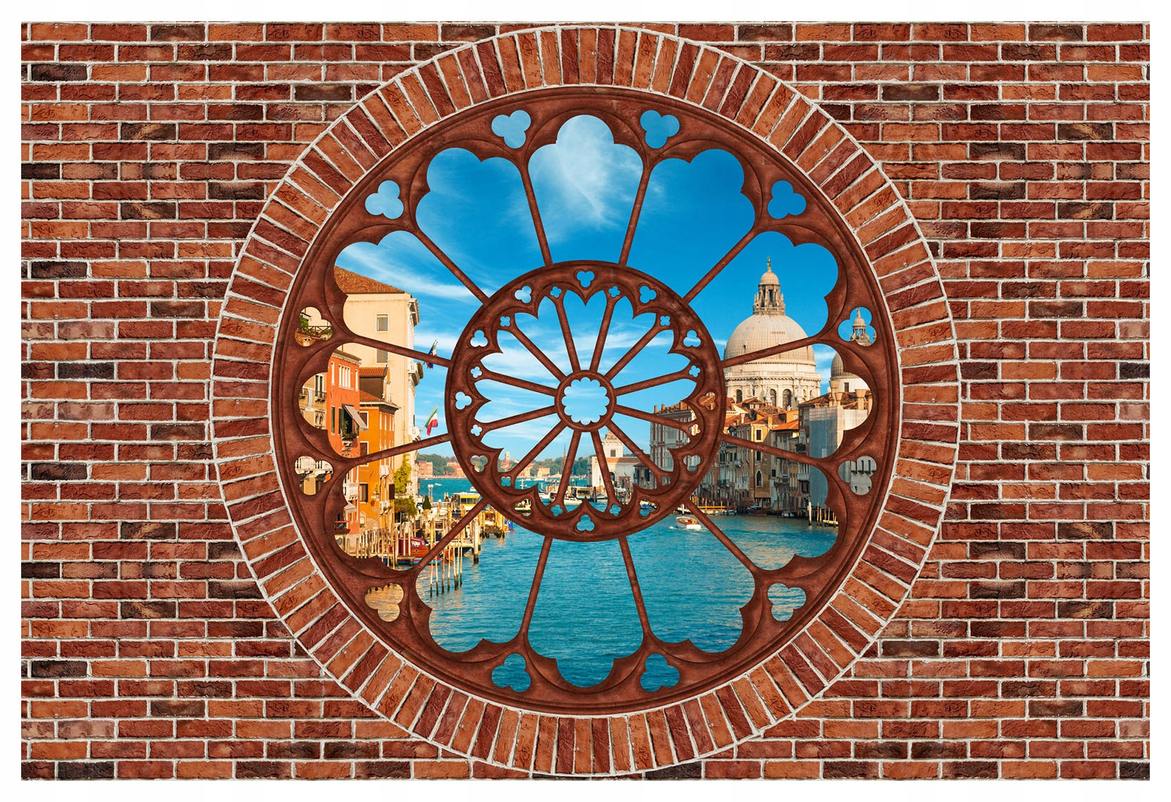 Vliesová fototapeta Cihlová zeď Benátky okno kanál 368x254 lepidlo