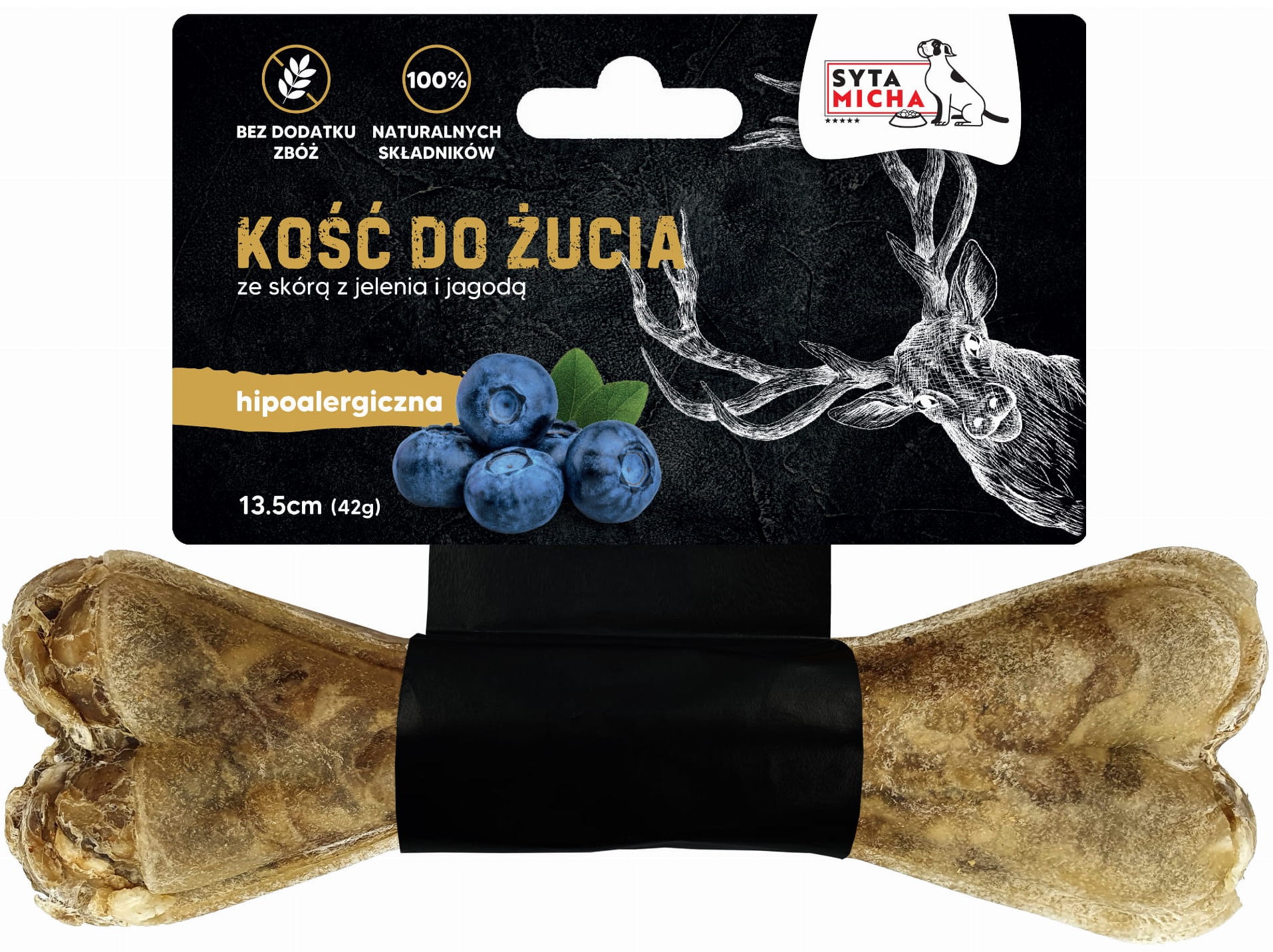 Levně Syta Micha Žvýkací kost pro psy, hypoalergenní, jelení maso s borůvkami,