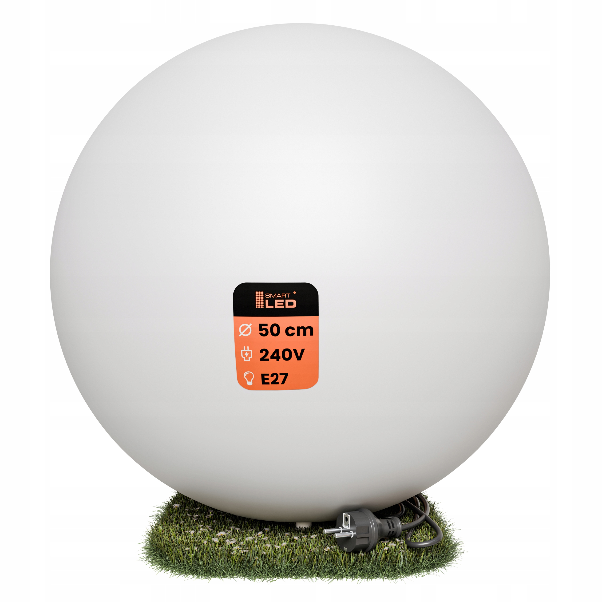 Lampa Ogrodowa Kula Do Ogrodu Led Biała Wbijana Przewód 230V E27 50cm IP65