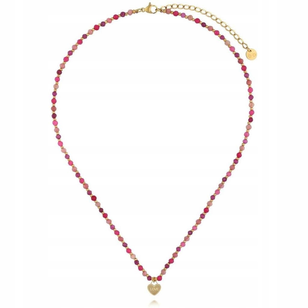 Dámský růžový náhrdelník By Dziubeka, srdce 48 cm