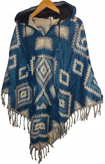 

Ponczo boho orientalne indyjskie z kapturem wzory