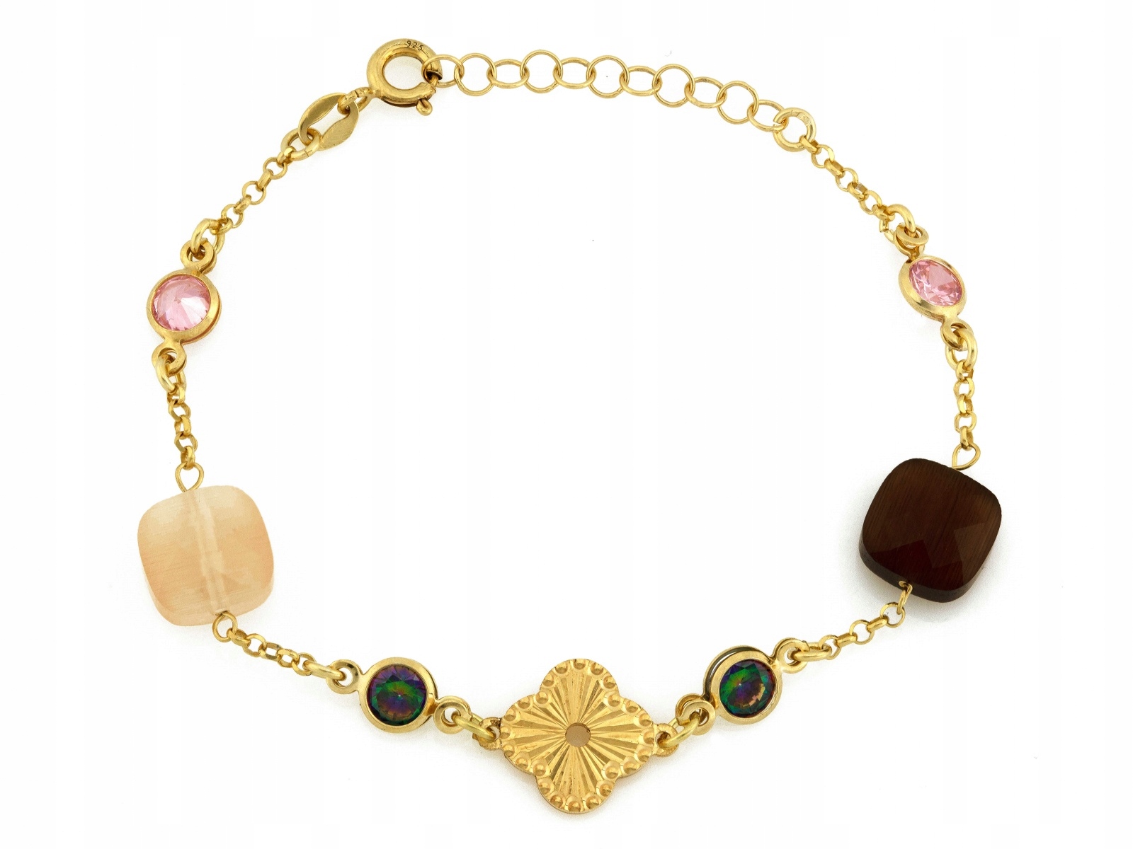 Pozlacený dámský stříbrný náramek 925 Květiny se zirkony jako dárek