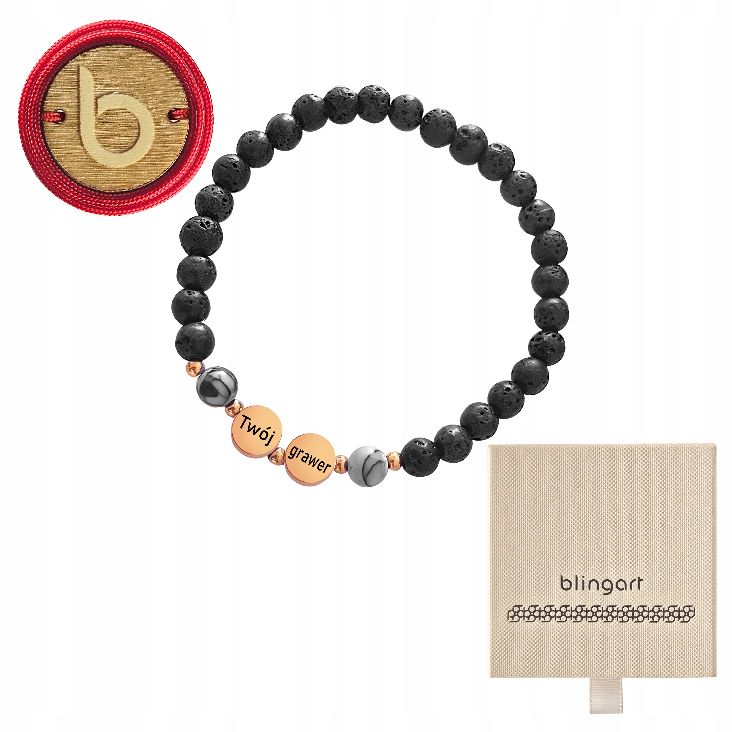 Pánský ručně vyráběný náramek z přírodních kamenů láva jaspis Blingart