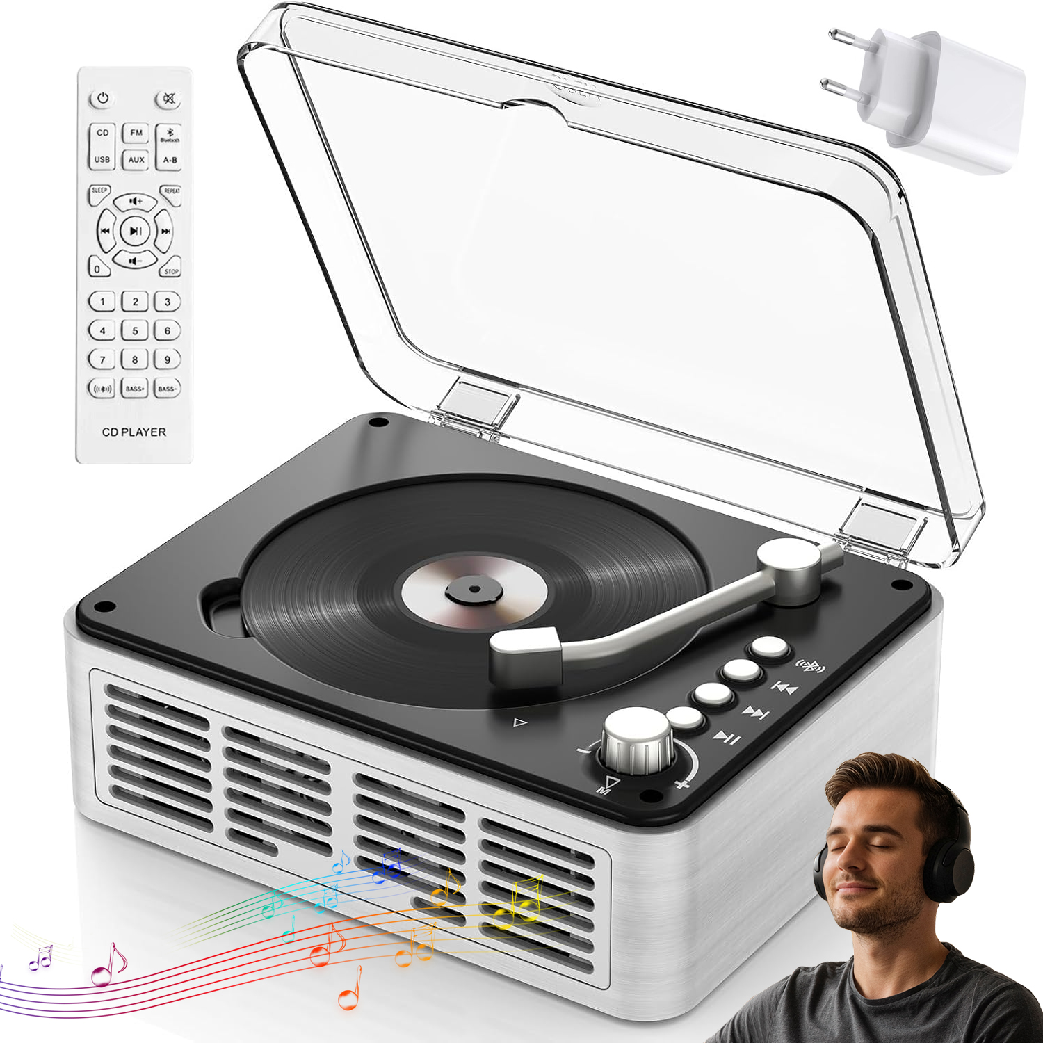 Retro Přenosný CD Přehrávač Bluetooth Reproduktor Fm rádio Aux Bílý Dárek